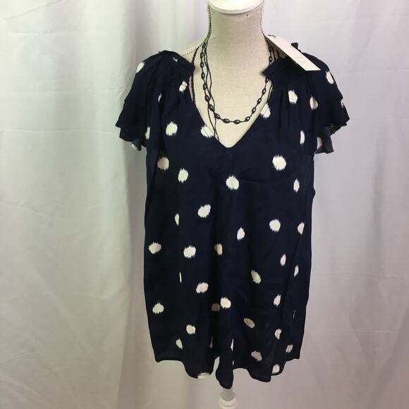 A New Day Polka Dot Flutter Sleeve Blouse Navy S - Picture 3 of 13